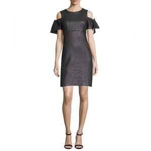 NWT Milly Tie Mod Dress Black Silver Metallic Bow Sleeve size 6
